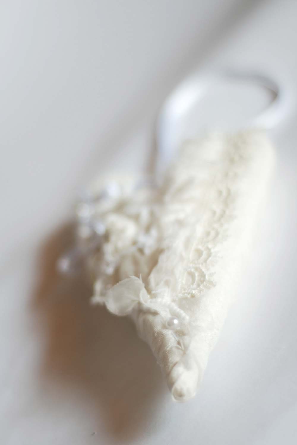 Shabby Chic vintage-looking, silk and lace hanging fabric Heart. Christmas Ornament