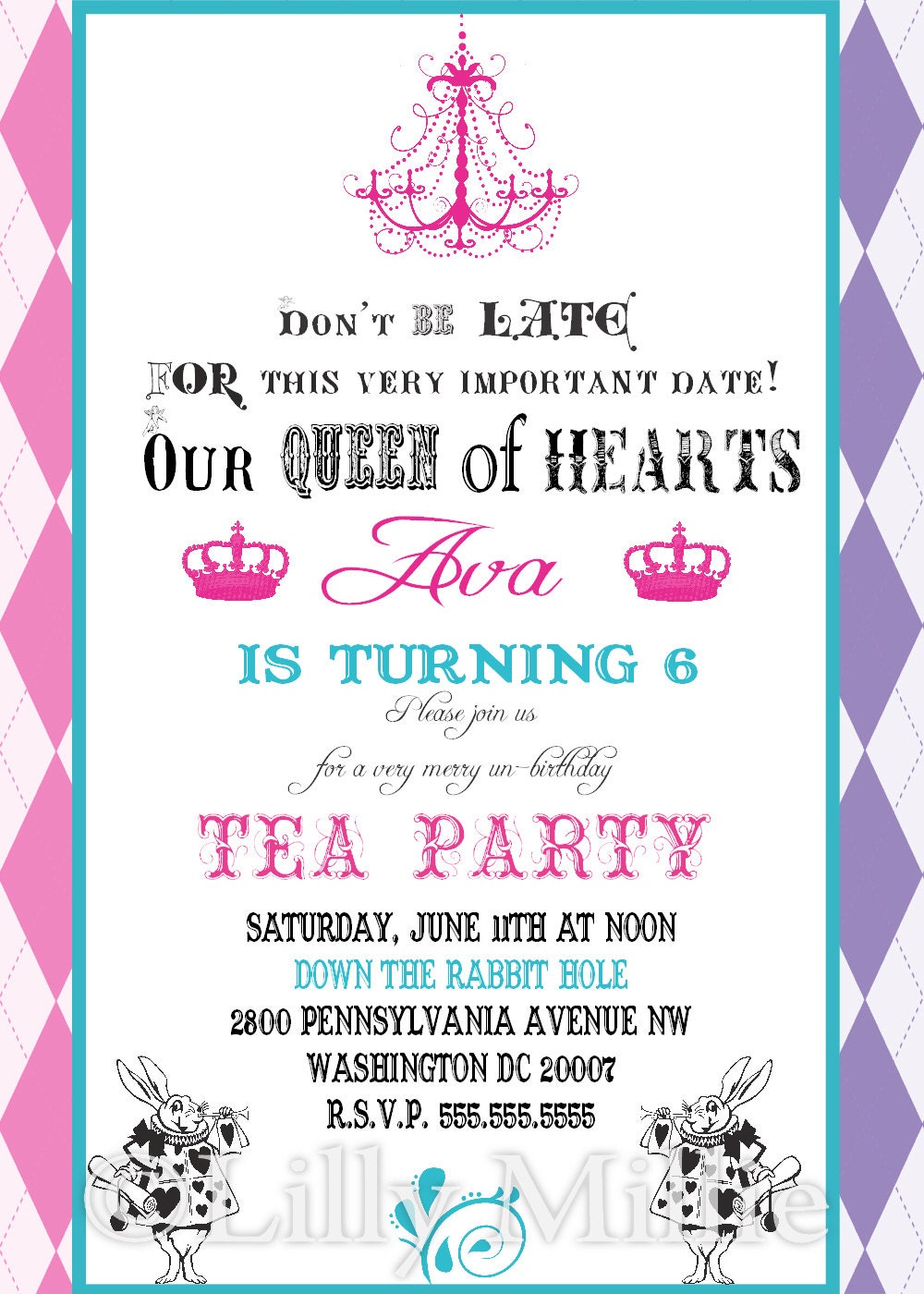Customized Alice in Wonderland Fancy Tea Party  baby, bridal shower, birthday invitation - Printable DIY 304