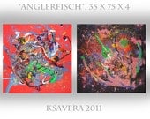 Pollock Abstract Acrylic Red Textured Painting on Canvas KSAVERA 35x75x4 Original 3D Mixed media Handmade Black Contemporary Art for Hotel