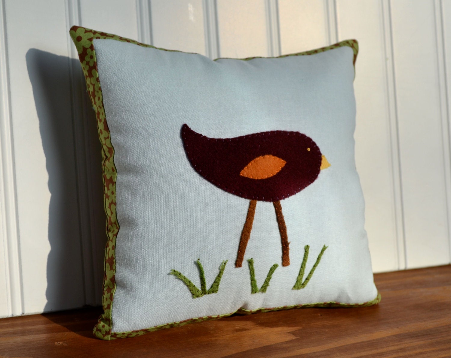 Wool Felt Bird Pillow - Small Throw Pillow