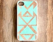 iPhone 5 Tribal Case - iPhone 4S Case, Rubber Silicone or Plastic Wood Effect iPhone 4 Case, Mint Tribal iPhone 4 Case, iPhone 5 Cover