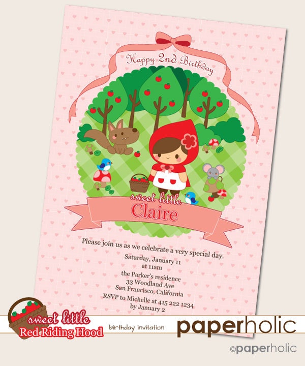 Red Riding Hood - Birthday Invitation - Customized Printable by Paperholic Il_570xn