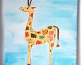 Safari - Giraffe - Hand Painted Canvas - 12" x 9.5" - Children's/Nursery Wall Art Picture