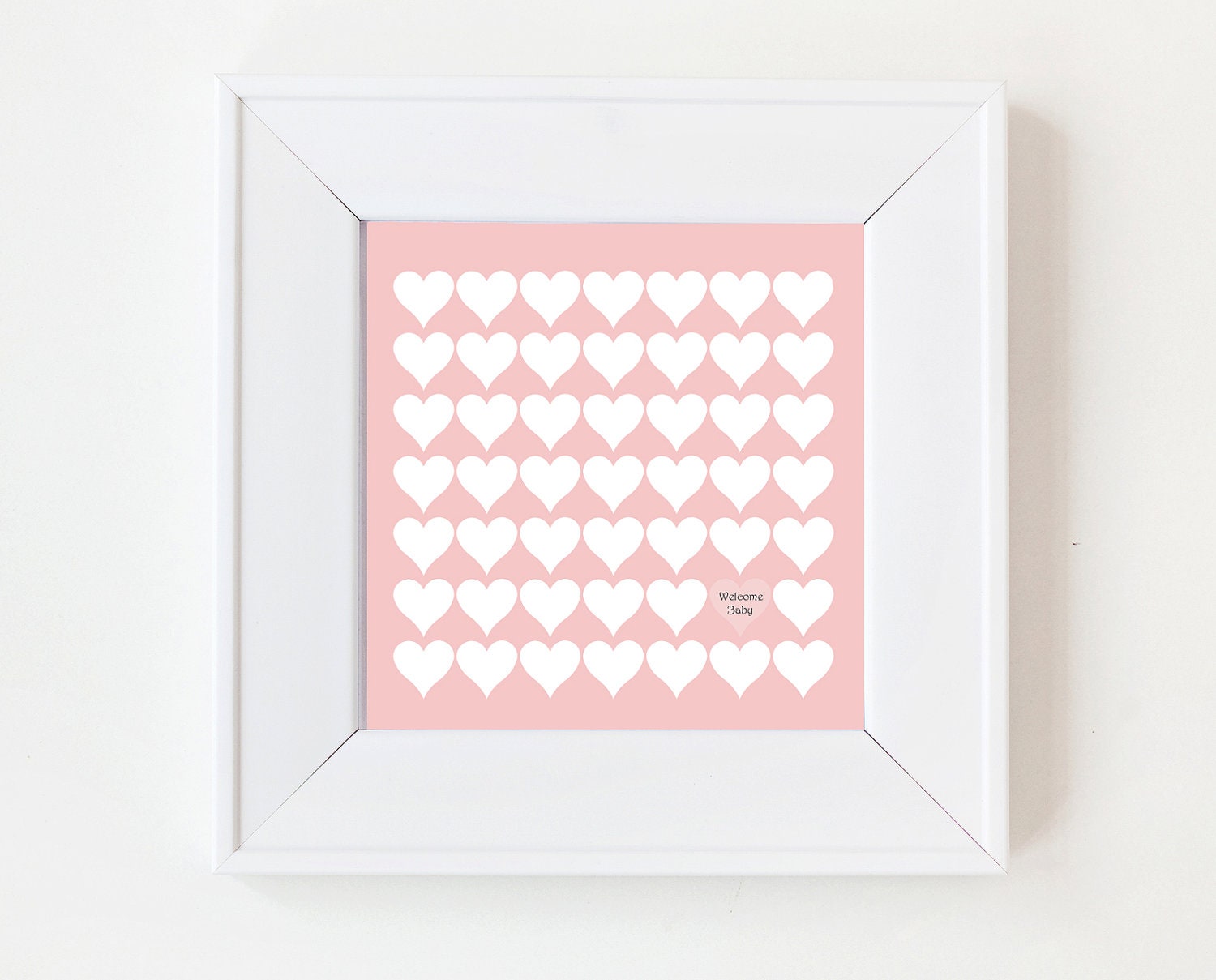 Baby Shower/ New Baby Girl Guestbook Alternative - Hearts 12 x 12 Print  -Nursery Decor- Decoration (Includes Instruction Card)