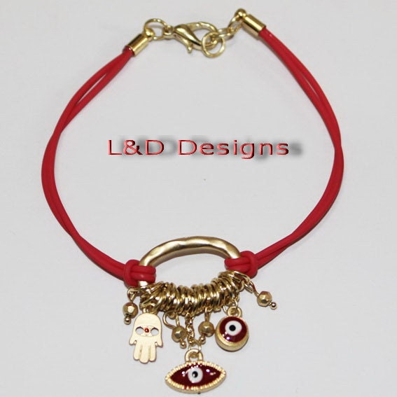 Gold Hamsa Hand Bracelet, Evil Eye Bracelet  Red, Blakc, Blue, White ...