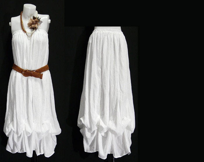 XS to 7X Made to Order Dress Hippie Gypsy Bohemian WHITE Cotton Pumpkin Dress or Skirt - BH017