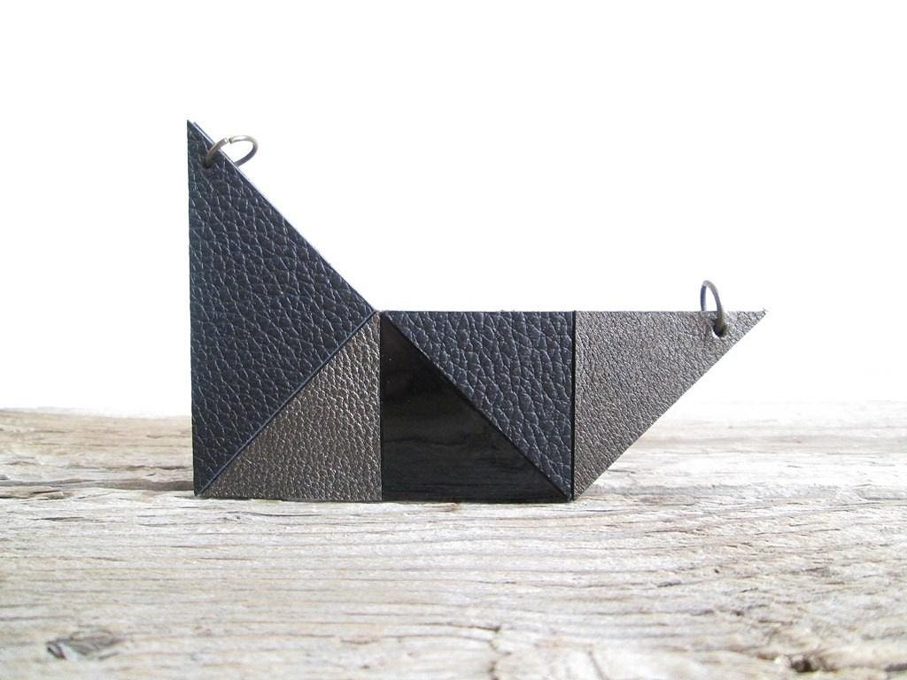 Black Leather bib Necklace Statement leather necklace Geometric necklace