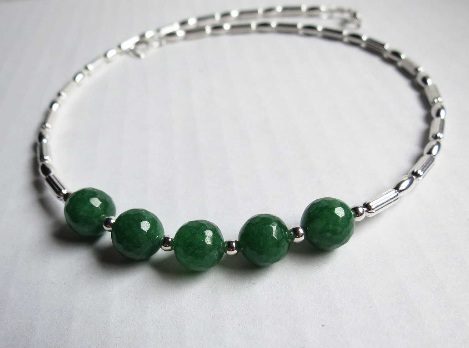 Natural Green Emerald Gemstone and Silver Beaded Necklace for Women, Girls, Holiday, Christmas, May Birthstone, Gift for Her, Jewelry