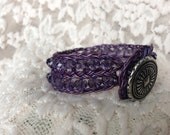 SALE - Single Wrap Double Row Berry Leather Bracelet-Braided Purple