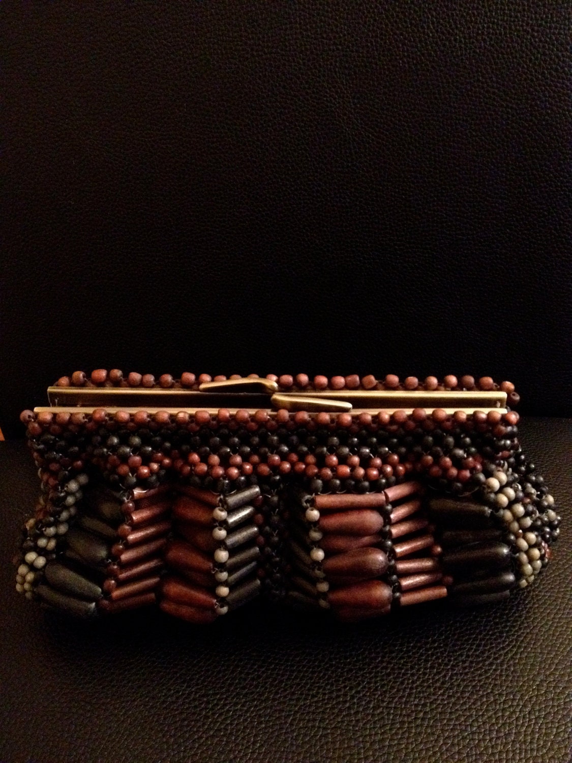 Unique Clutch made with Wood Beads. Thoughtful Gift for that Eclectic Boho World Traveler Chic.