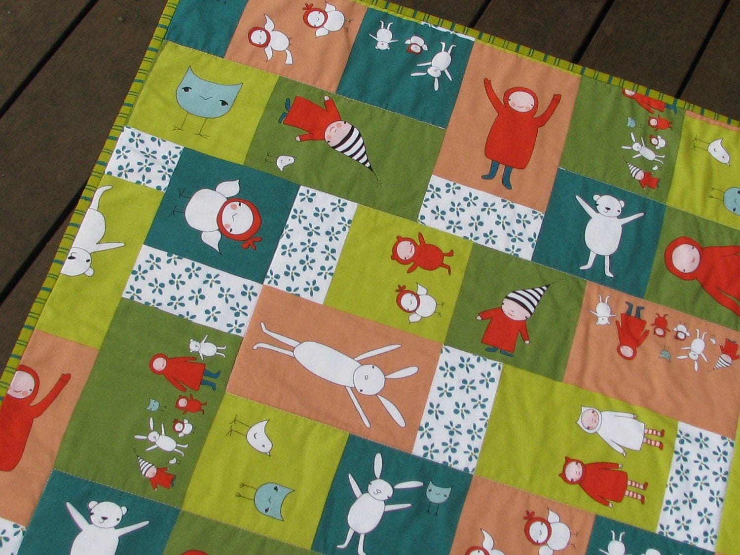 quilt cot crib baby nursery handmade bright colours modern boy girl gift decor