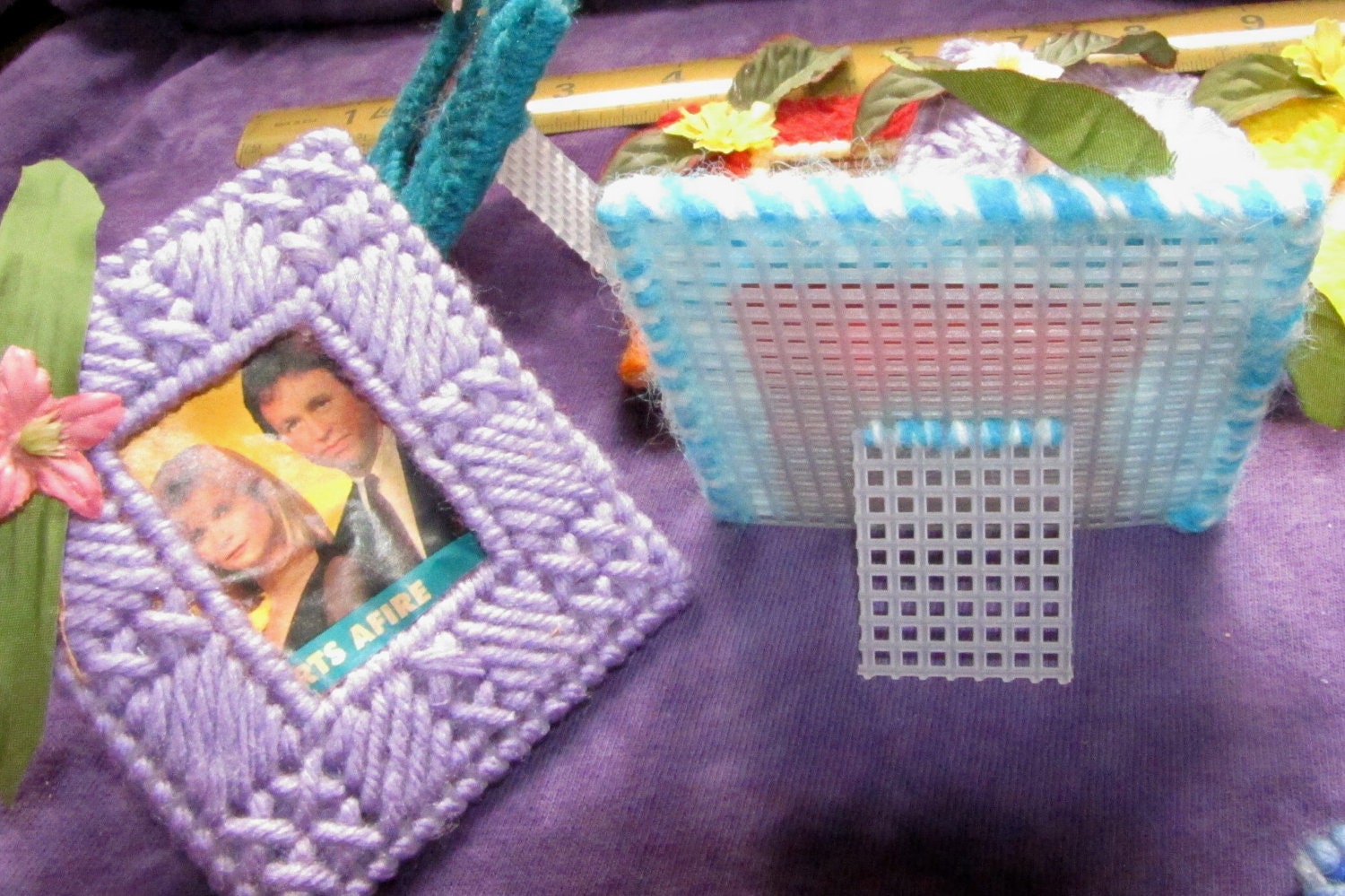7 Mini Plastic Canvas Mini Picture Frames Made in The 80s