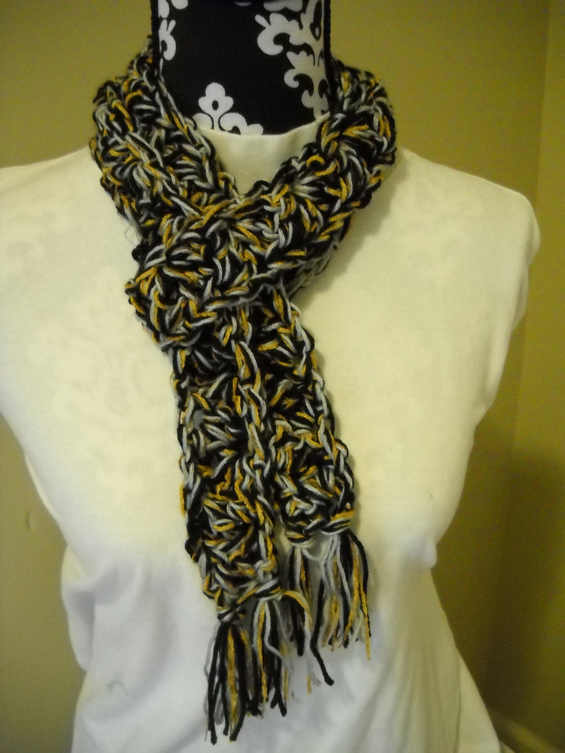Tiger Stripes Skinny Scarf - Black / Silver / Gold