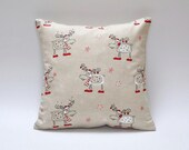 Holiday Home Decor Linen pillow cover - Printed pictures Christmas Reindeer - Pillow size 13x13 or 16x16Inch