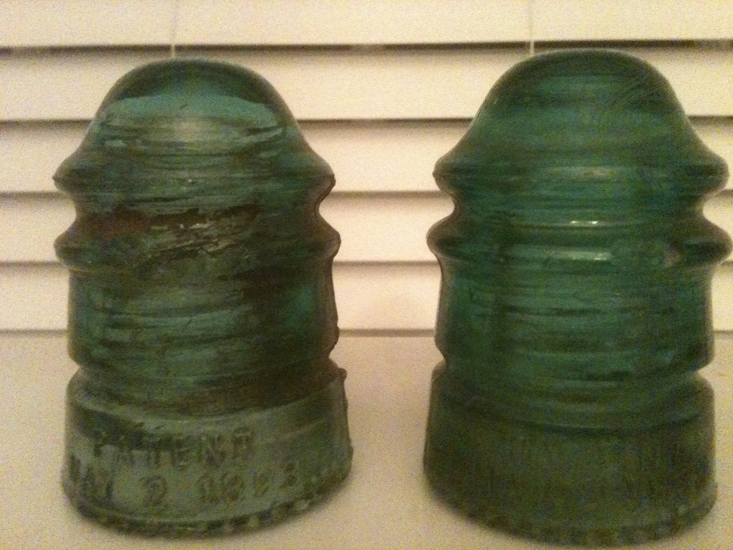 A Pair of Vintage Glass Railroad Insulators by PompeyCollectibles