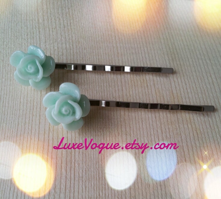 Pale Green Flower Bobby Pin