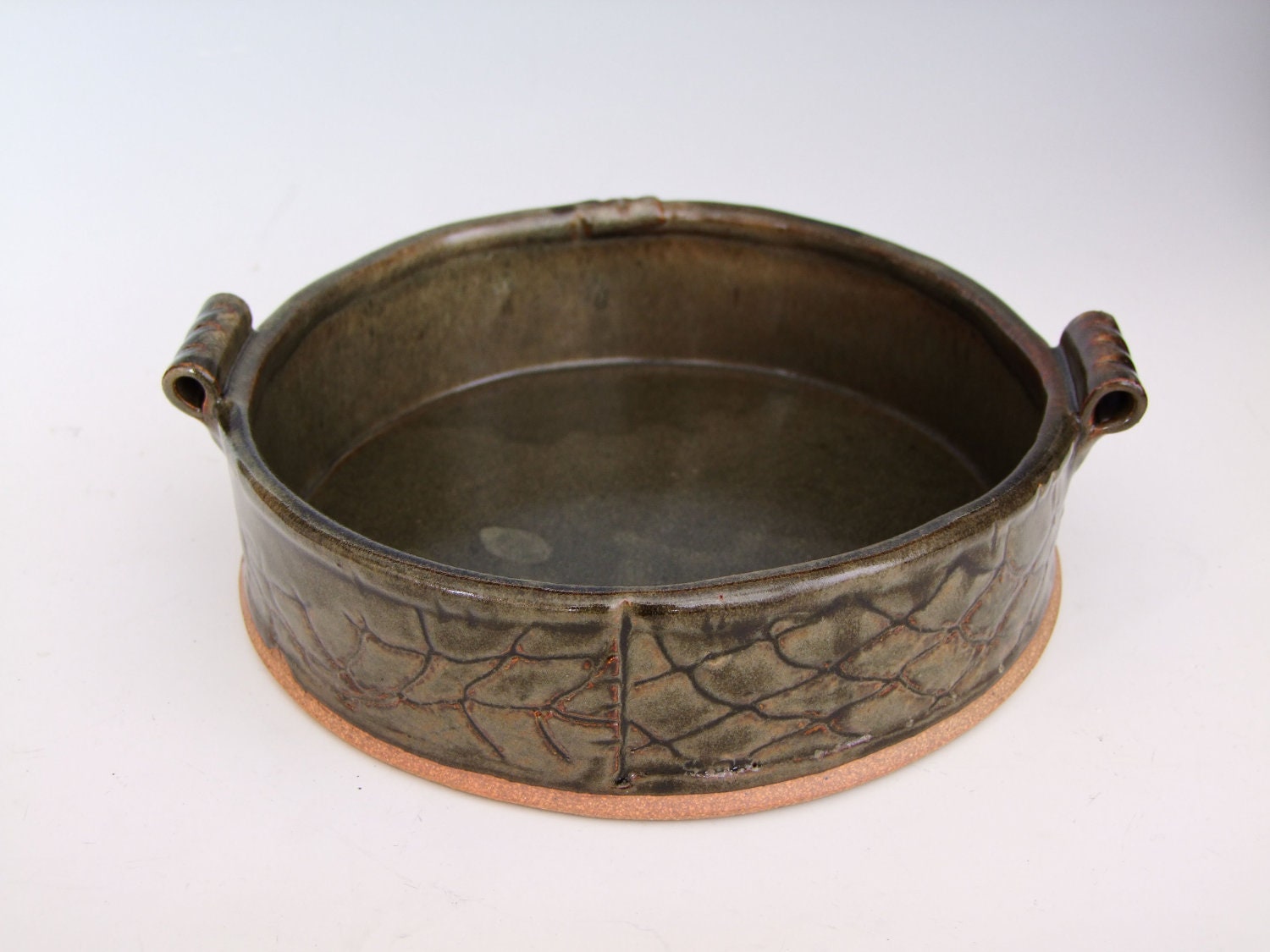 Serving Dish/Casserole. Hand made. Slab built. Round. 7 inch diam. Textured. Stoneware.
