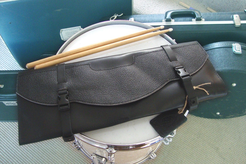Leather stick bag, drumsticks holder leather, drumstick case, black leather drumstick bag, leather stickbag, modern vintage style
