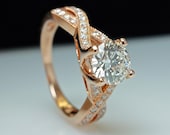 Rose Gold Engagement Ring - Round Brilliant Cut Diamond & 14k Rose Goid - Size 6 - Free Resizing - Layaway Options - 1.30 cttw - JamieKatesJewelry