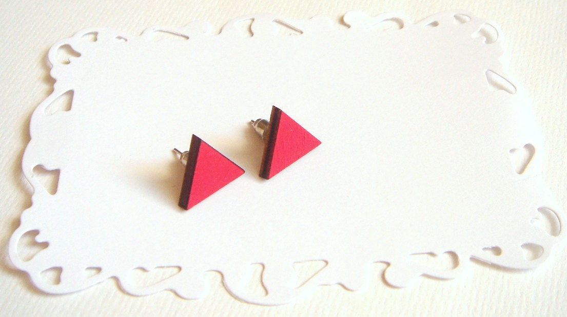 Red Geometric  Earrings ,Laser Cut Wood Triangles Earrings,Geometric Jewelry