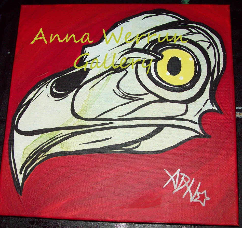 Mixed Media Eagle Skull Painting from Animal Life and Death Collection "Eagle" Acrylic Painting 12 x 12 inch Skull Painting