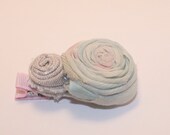 Hair Clip, Cotton Rosette, Beige Pink  Blue, Hair Accessory