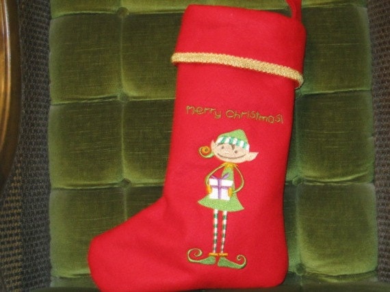 North Pole Elf and Gift Christmas Stocking