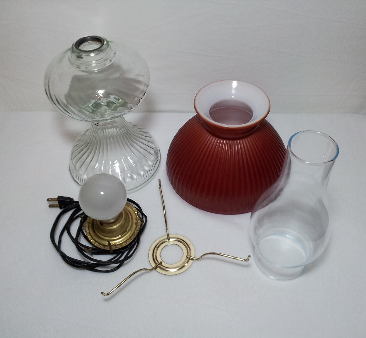 Electrified Oil Lamp with Mauve Glass Shade