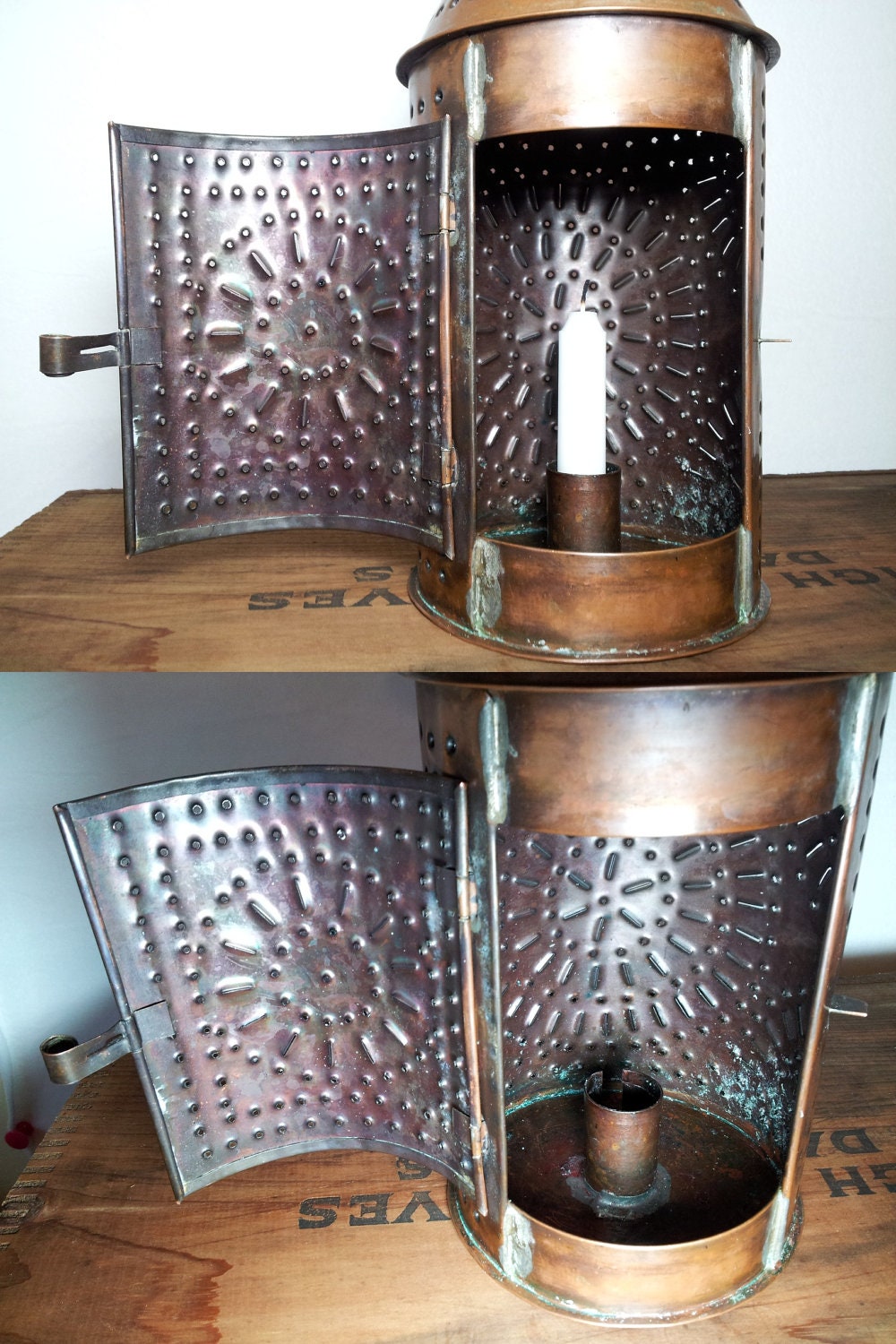 Vintage Copper Hanging Candle Lantern