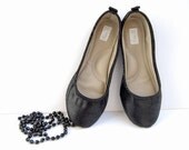 Black leather ballet flat shoes reptile black custom made