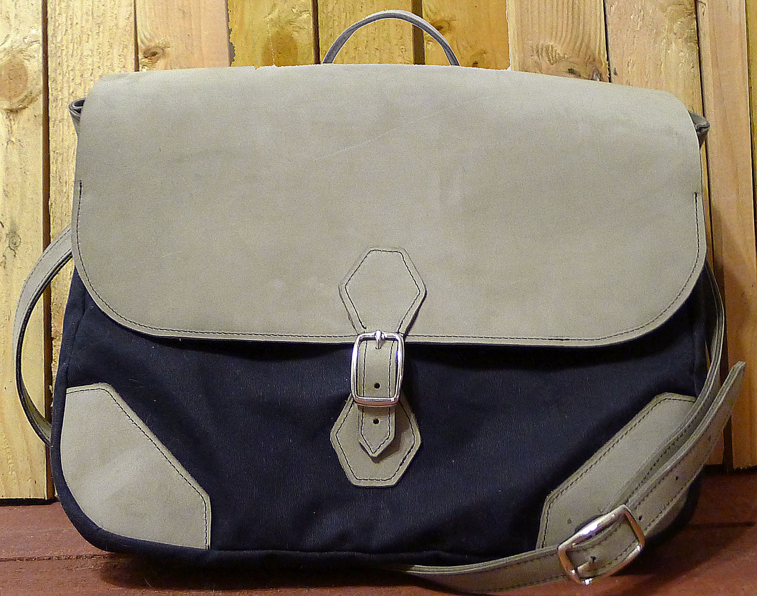 Handmade Leather and Waxed Canvas Satchel // Mail Bag // Messenger