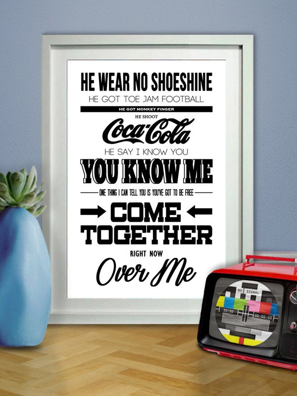 The Beatles Typography Art Print, Come Together Lyrics, Music Poster, Digital Illustration, Download, Type, Font