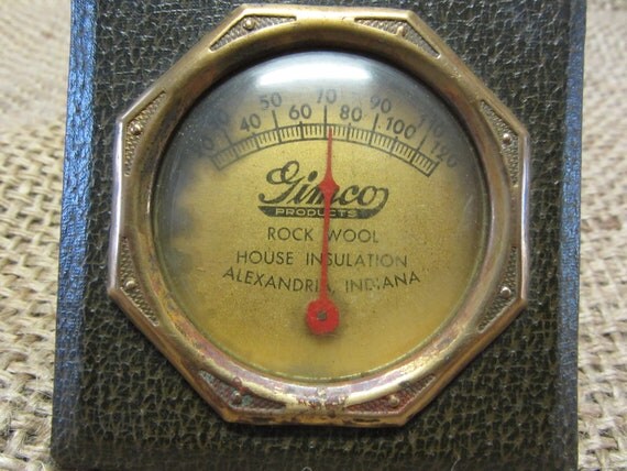 Vintage Gimco Desk Thermometer - Brass Antique Old Indiana Store Business Signs Shabby 7228