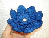 Blue Fabric Brooch, Fabric Flower  Brooch,  Unique Fabric Jewelry