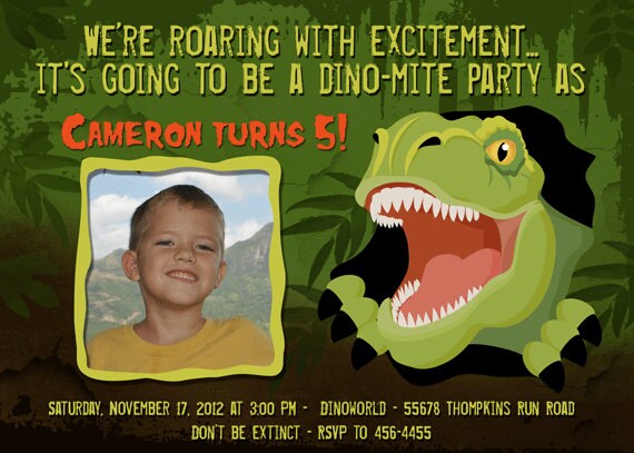 TRex Dinosaur Photo Birthday Invitations Il_570xn