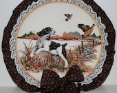 Spaniel Hunting Pheasants Vintage Embroidery Hoop Quilted Wall Hanging