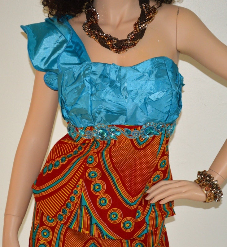 Satin and African Print One Shoulder elegant outfit