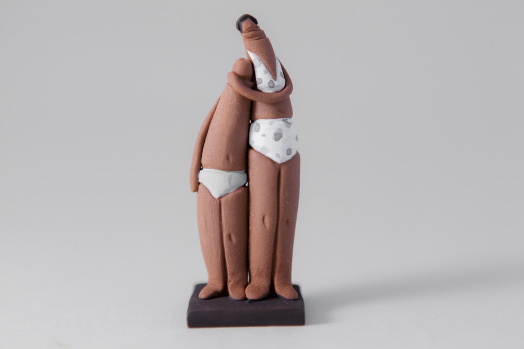 Stoneware Sculptures " Together 08 " Handmade Ceramic Miniatures Figures by MURTIGA