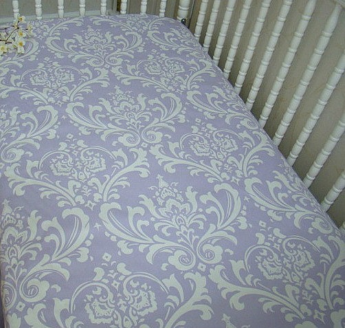 Fitted Crib Sheet Toddler Bedding Lilac Purple Damask