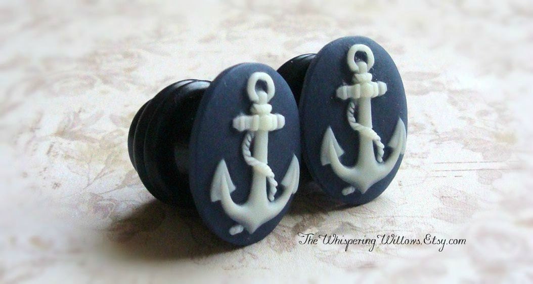Anchor Cameo Plugs for Gauged Ears, Size 1/2 Inch, 00 gauge, 0 gauge, 2 gauge, 4 gauge, Also For Pierced Ears