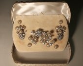 1950s Clear Navettes Rhinestones and Lucite Spray Brooch and Earrings set with the original box