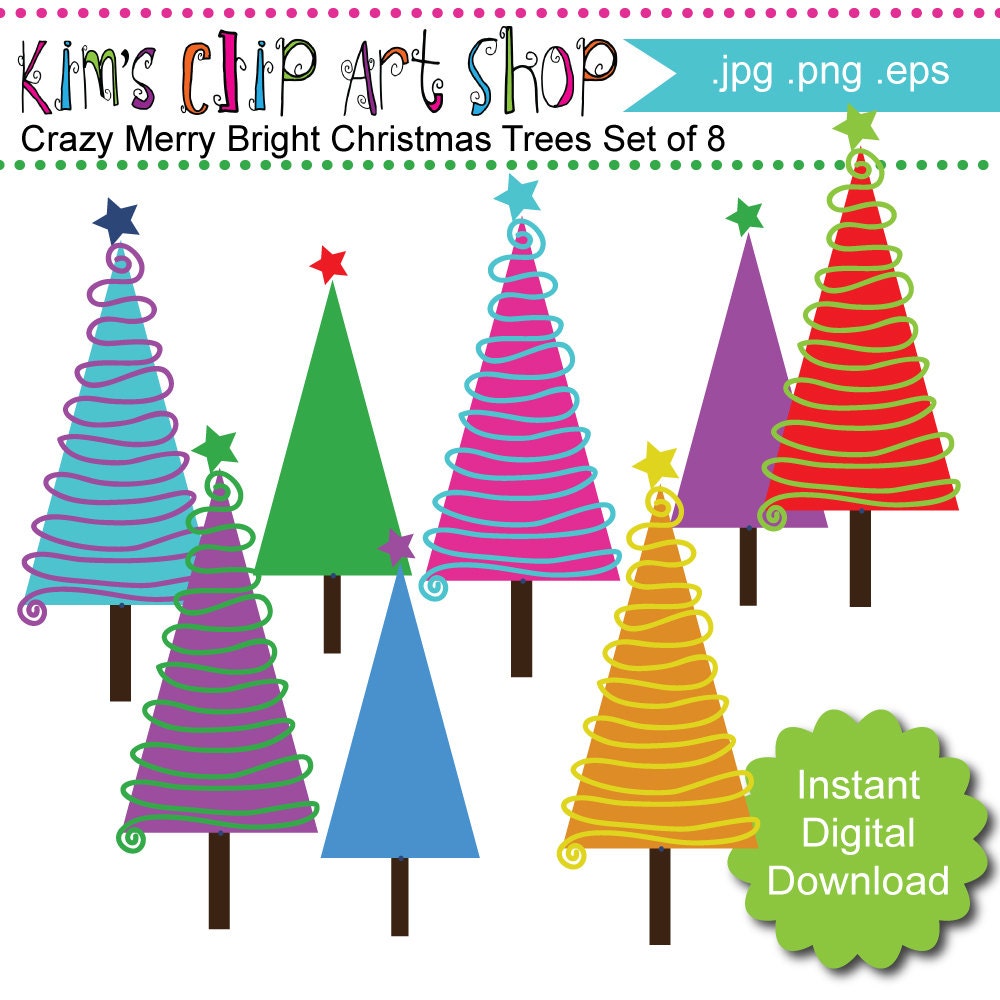 INSTANT DOWNLOAD Crazy Merry Christmas Trees Clip Art Set by kimsclipartshop Il_570xn