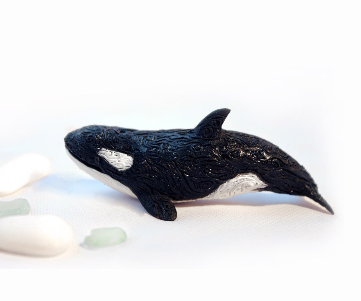 Orca - Sculpture Fantasy Totem Mascot Amulet - velvet clay, oriental, dekor, black and white