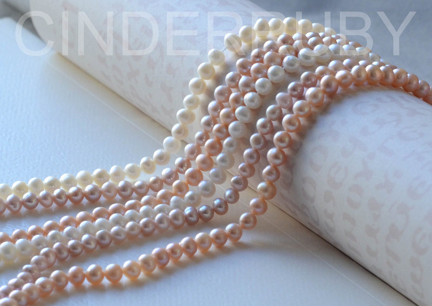 4-5 mm,Nearly Round, Freshwater Pearls,Full Strand,Luxe AA,White/Peachy/Mauve Pink, June Birthstone,Gifts for Wedding Bride and Mother's Day