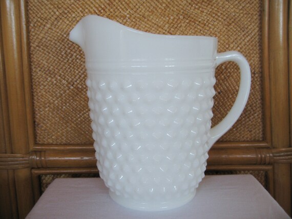 Vintage White Milk Glass Hobnail Pitcher By Waybackwhenvintage