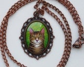 Brown Tabby Cat Portrait Copper Necklace