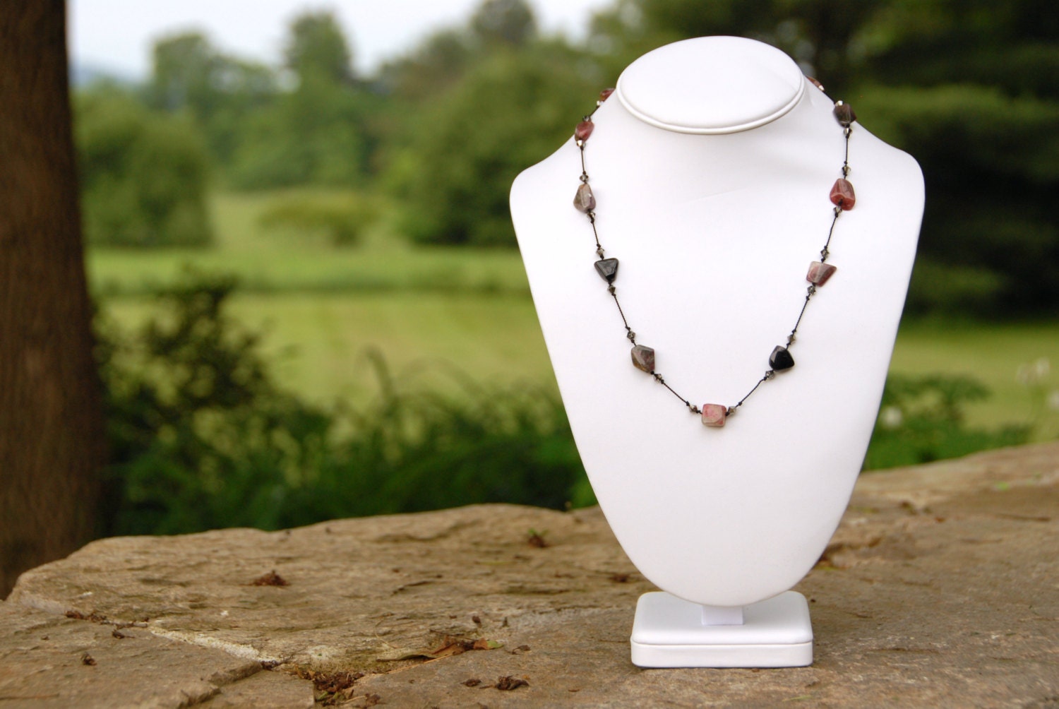 Tourmaline String Necklace. Gemstone necklace. Tourmaline Necklace. Stone Jewelry. Jewelry Gift.