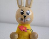 Vintage wooden Bunny with flowers, Wood toy, Handmade, Woodworking, Home decor, Rustic, Toy, Game, Art, Something Old, My wealth