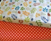 Riley Blake Fabric Duo 1 Yard Each Zoofari Blue Leaf Small Orange Dots Cotton Fabric