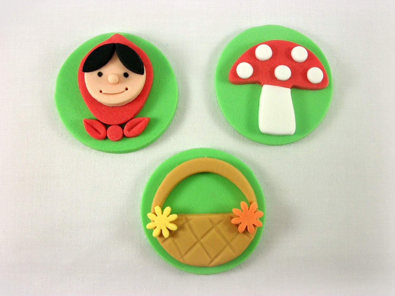 Red Riding Hood Fondant Cupcake Toppers, Mushroom Toadstool Fondant Topper, Basket Topper, Red Riding Hood Party Baby Shower Edible Toppers Il_570xn